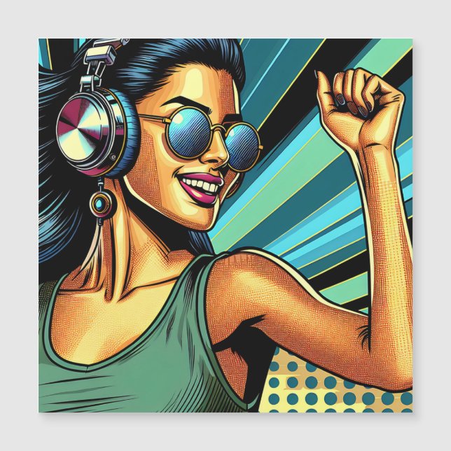 Pop Art Woman i hörlurar Dancing (Framsida)