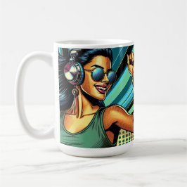 Pop Art Woman i hörlurar Dancing Kaffemugg