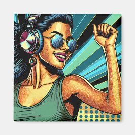 Pop Art Woman i hörlurar Dancing Magnet