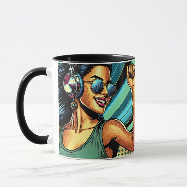 Pop Art Woman i hörlurar Dancing Mugg (Vänster)