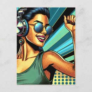 Pop Art Woman i hörlurar Dancing Vykort