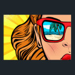 Pop Art Woman i Sunglass vid Beach Poster<br><div class="desc">En coola knullar en kvinna i solglasögon med stranden som reflekterar i sina glasögon. Underbar med ett svart ram.</div>