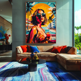 Pop Art Woman i Tropical Sunset Vibes Canvastryck