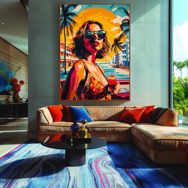 Pop Art Woman i Tropical Sunset Vibes Canvastryck (Skapare uppladdad)