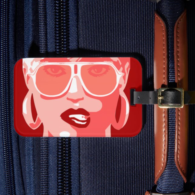 Pop Art Woman in White Sunglasses Biting Red Läppa Bagagebricka (Framsida Insitu 4)