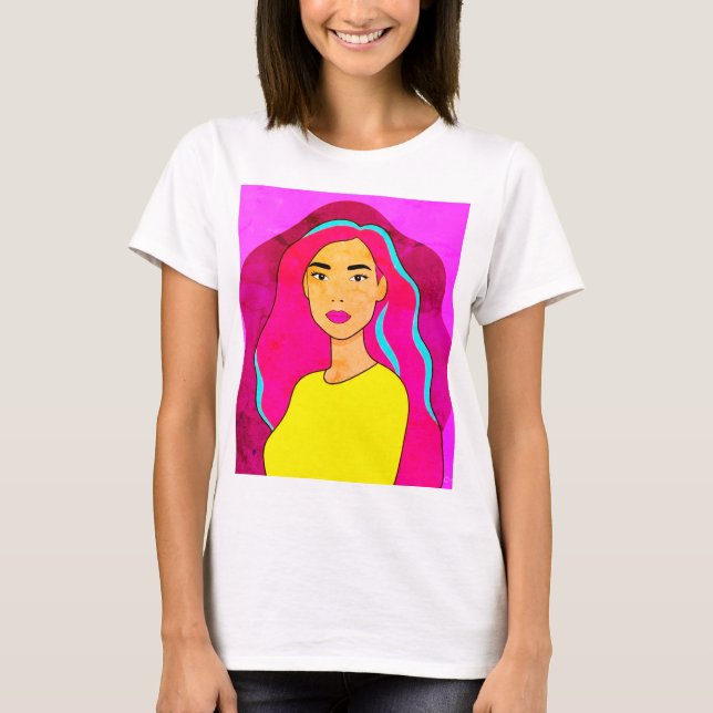 Pop Art Woman T-Shirt | Färgfull Retro-grafik (Framsida)
