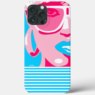 Pop Art Woman White Sunglass Biting Blue Läppar