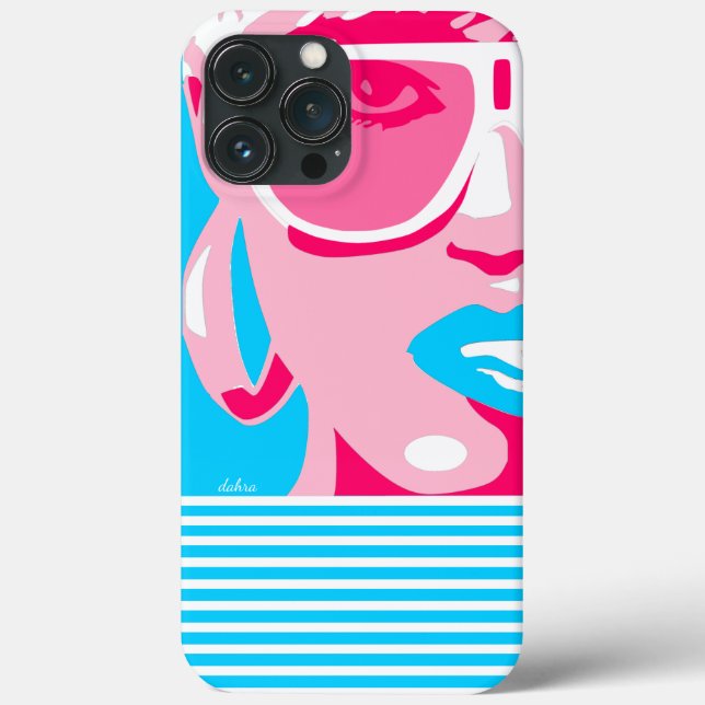 Pop Art Woman White Sunglass Biting Blue Läppar (Baksida)