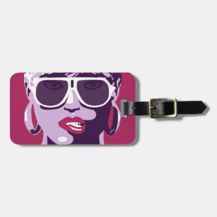 Pop Art Woman White Sunglasses Biting Rosa Läppar Bagagebricka