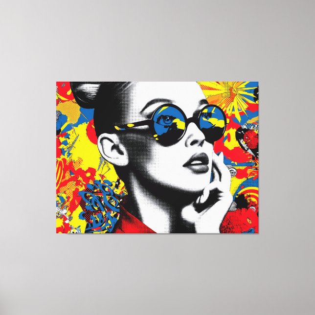Pop art woman with sunglasses canvastryck (Framsida)