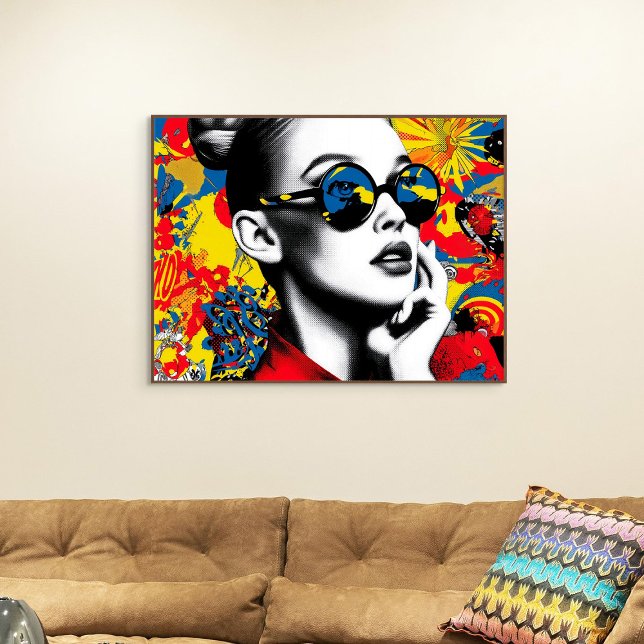 Pop art woman with sunglasses canvastryck (Skapare uppladdad)