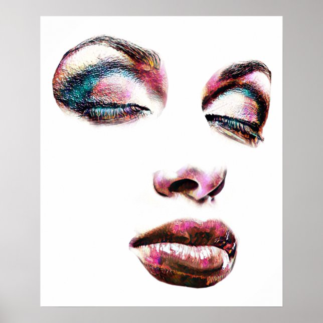 Pop Art Womans Ansikte Guld Makeup skönhets Abstra Poster (Framsidan)