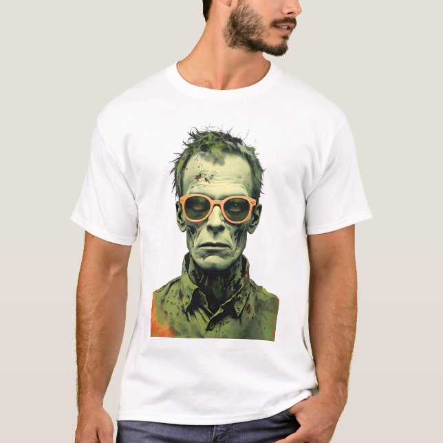 Pop Art Zombie Porträtt T Shirt (Framsida)