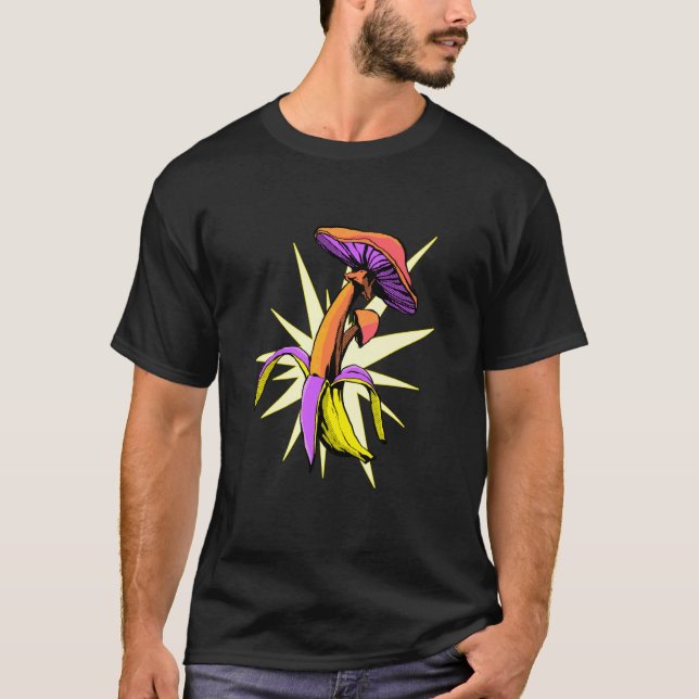 Pop Banana med Shroom Popping Mushroom Foraging F T Shirt (Framsida)
