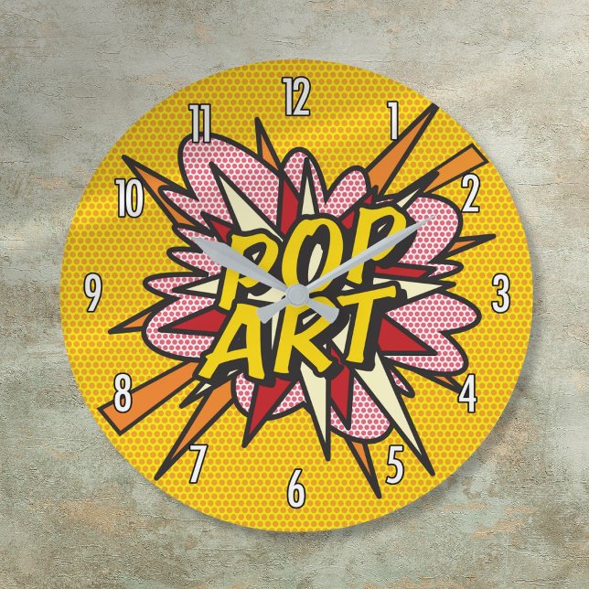 Pop-bilder i Tecknad Bok Stor Klocka (Fun Cool Comic Trendy Book Pop Art Large Clock)