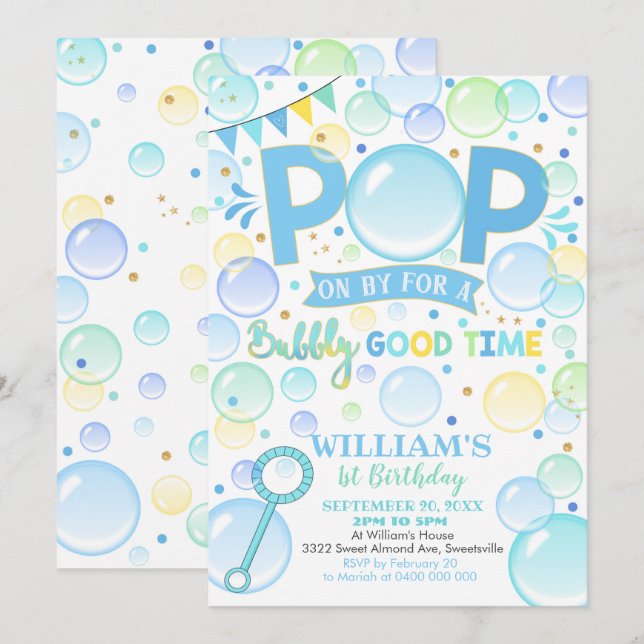 Pop Birthday Bubbles Birthday-inbjudan Inbjudningar (Fram/baksida)