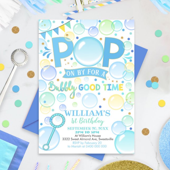 Pop Birthday Bubbles Birthday-inbjudan Inbjudningar (Skapare uppladdad)