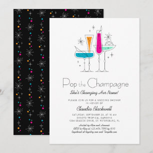 Pop Champagne Retro Inbjudningskort för möhippan