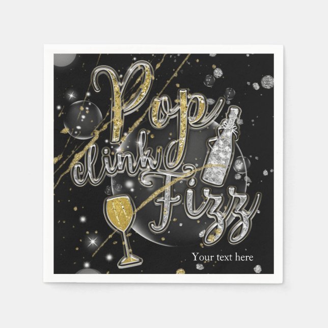 POP CLINK FIZZ Champagnebubblor Partyfirande Pappersservett (Framsidan)