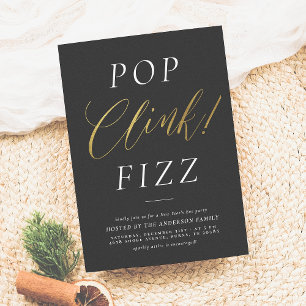 Pop Clink Fizz ELEGANT GULD NYÅRSAFTON PARTY Inbjudningar