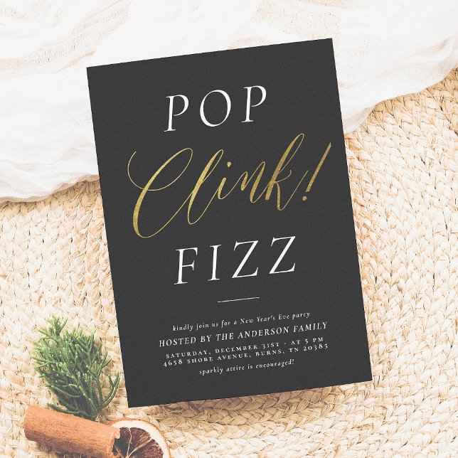 Pop Clink Fizz | ELEGANT GULD NYÅRSAFTON PARTY Inbjudningar (Skapare uppladdad)
