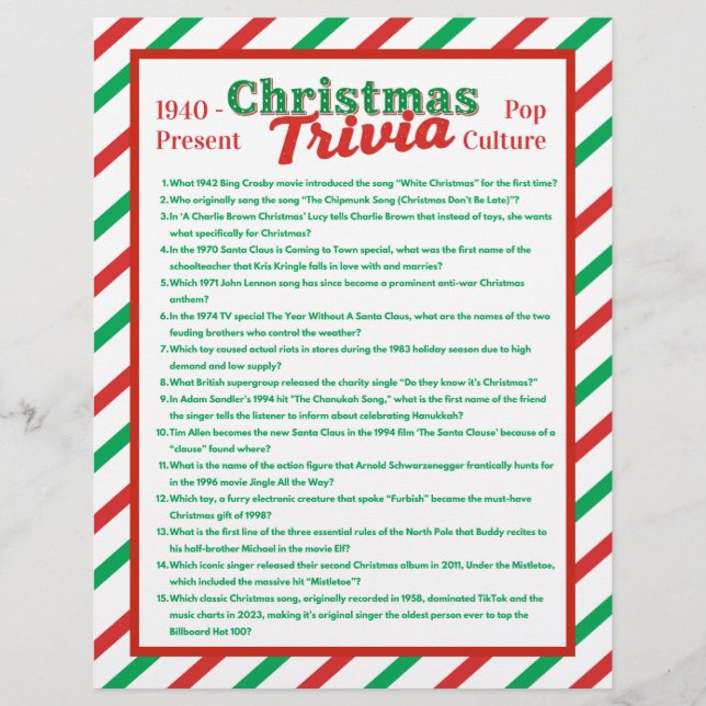 Pop Culture Christmas Trivia Game Sheet Reklamblad (Framsidan)