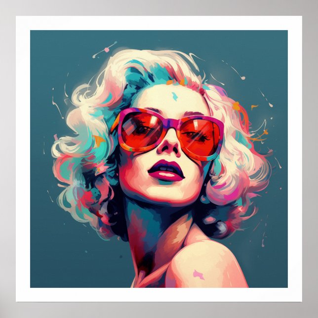 Pop Culture Vibrant Färg Girl Girl with Glasses Poster (Framsidan)