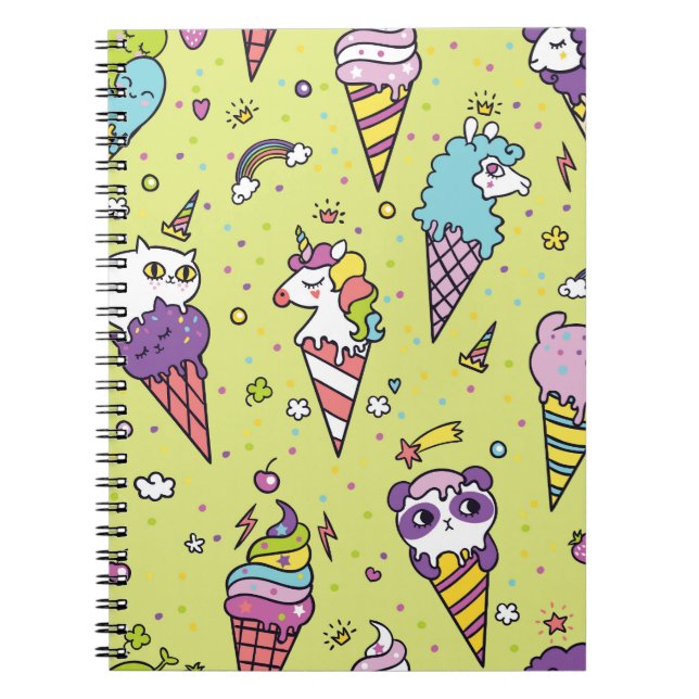 Pop Cute Ice Cream: Animal Mönster Anteckningsbok (Framsidan)