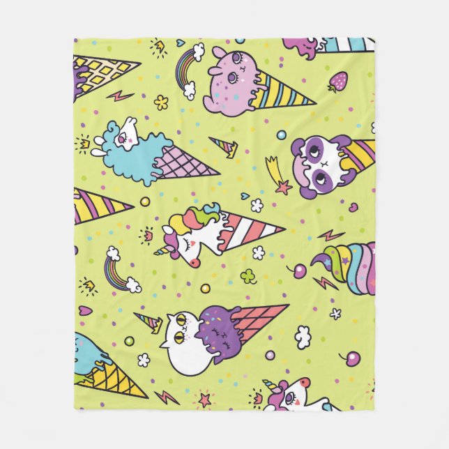 Pop Cute Ice Cream: Animal Mönster Fleecefilt (Framsidan)