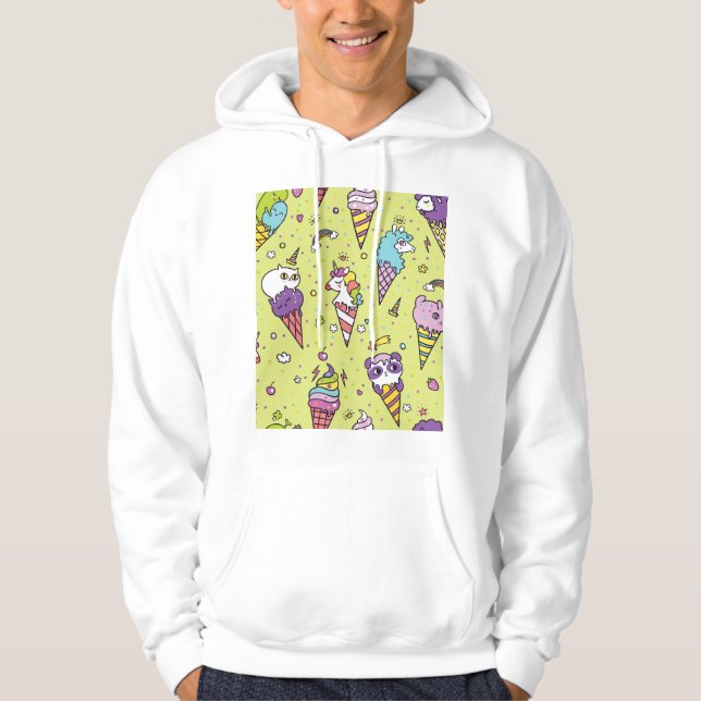 Pop Cute Ice Cream: Animal Mönster Hoodie (Framsida)