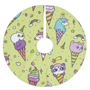 Pop Cute Ice Cream: Animal Mönster Julgransmatta Borstad Polyester