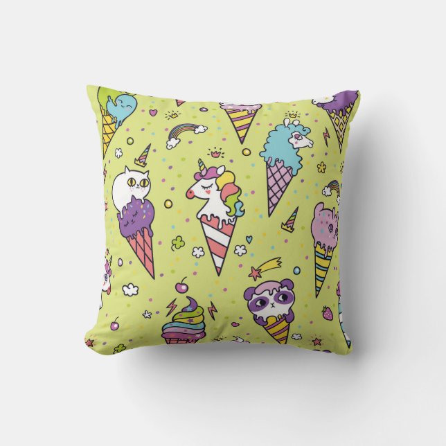 Pop Cute Ice Cream: Animal Mönster Kudde (Framsida)
