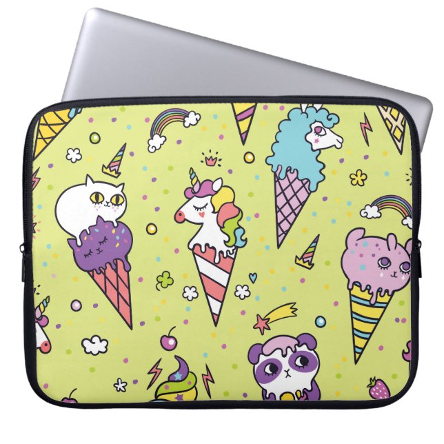 Pop Cute Ice Cream: Animal Mönster Laptop Fodral (Framsidan)