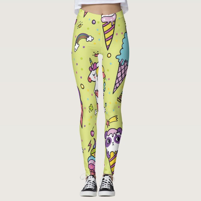 Pop Cute Ice Cream: Animal Mönster Leggings (Framsida)