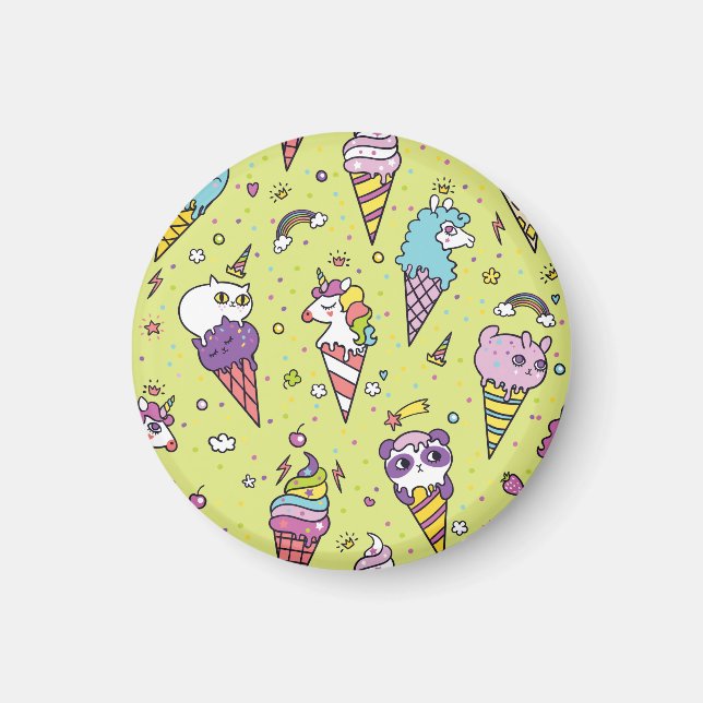 Pop Cute Ice Cream: Animal Mönster Magnet (Framsidan)