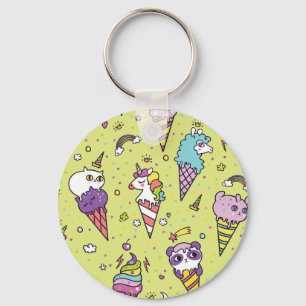 Pop Cute Ice Cream: Animal Mönster Nyckelring