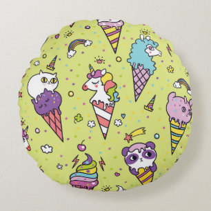 Pop Cute Ice Cream: Animal Mönster Rund Kudde