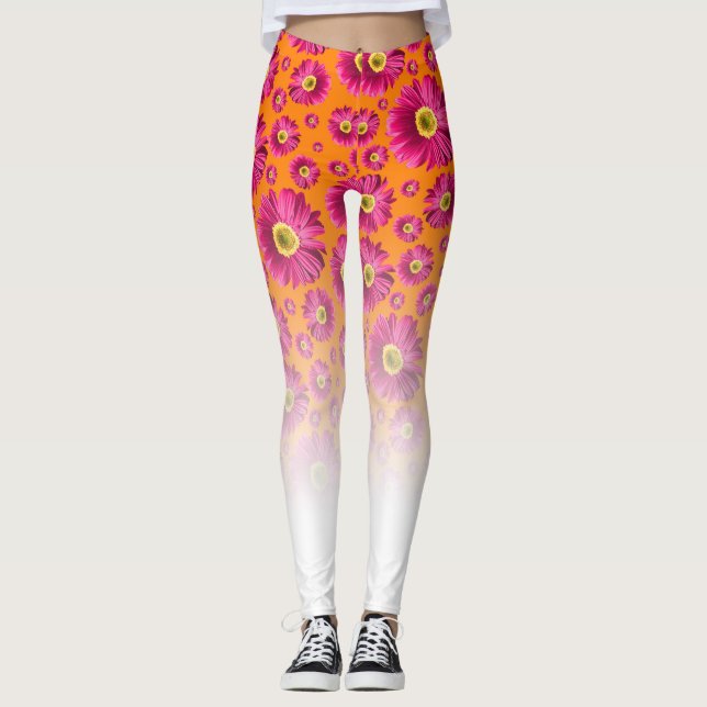 Pop Daisy Fuchsia Rosa blekna till vit Leggings (Framsida)