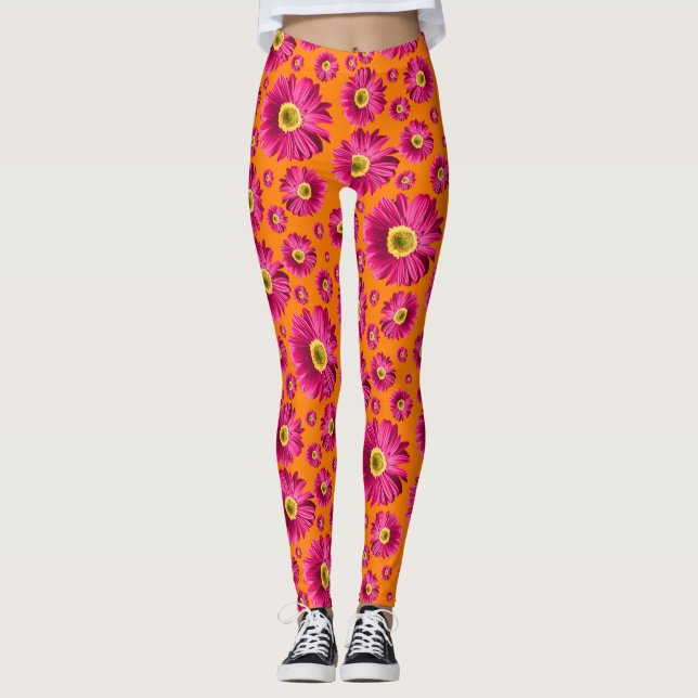 Pop Daisy Fuchsia Rosa Leggings (Framsida)