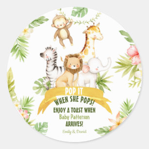Pop den när hon pops Safari Animals Runt Klistermärke