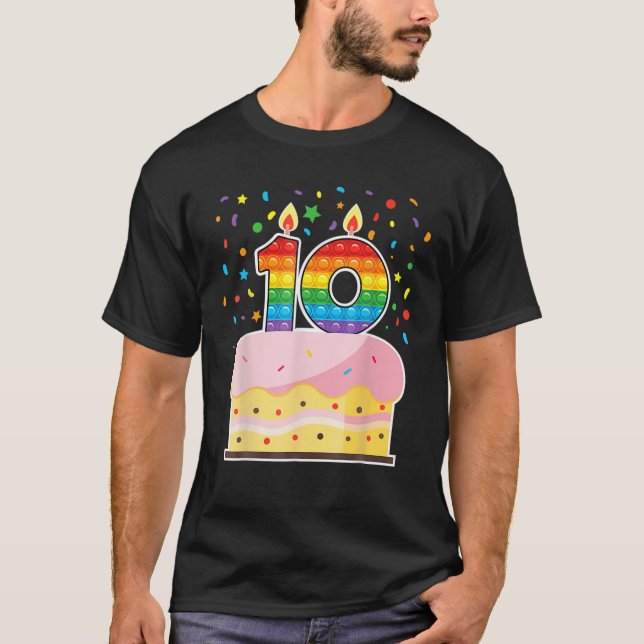 Pop det 10:e födelsedagen - Cake Girls Boys 10:e å T Shirt (Framsida)