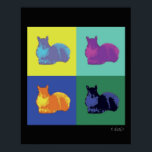 Pop-ekorre Poster<br><div class="desc">A bild av en ekorre fotomanipulerad i en popart stil i blått, grönt, gult, orange, turkos och lila mot svart bakgrund på poster</div>