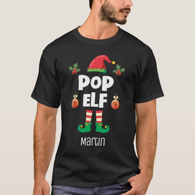 Pop elf-familjens matchande christmas-klädenamn t shirt (Framsida)