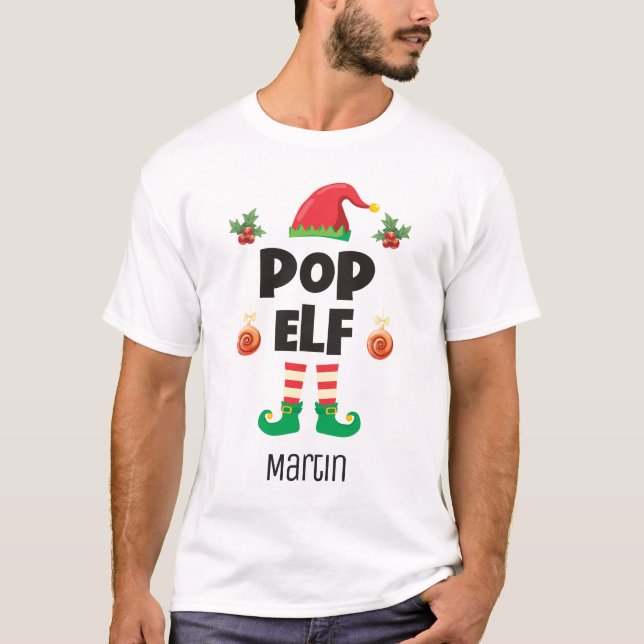 Pop elf-familjens matchande christmas-klädenamn t shirt (Framsida)