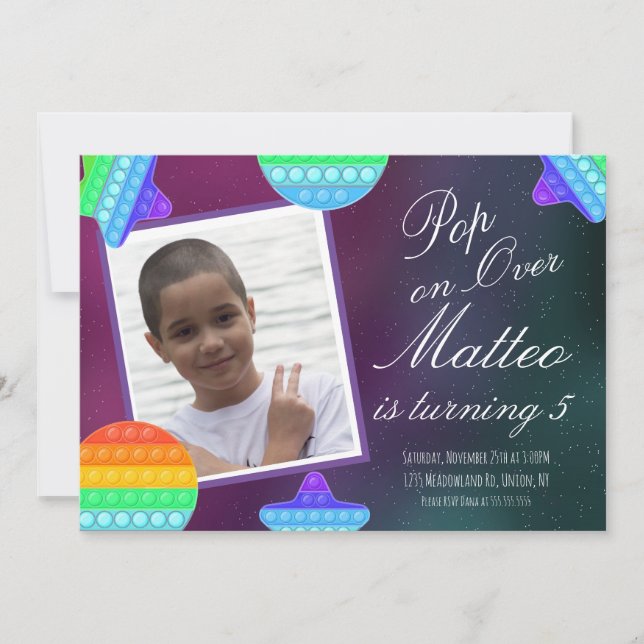 Pop Fidget Play Party Boys Måne Stars Birthday Inbjudningar (Framsida)