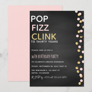 Pop Fizz Clink alla åldrar Födelsedagsinbjudan med Inbjudningar
