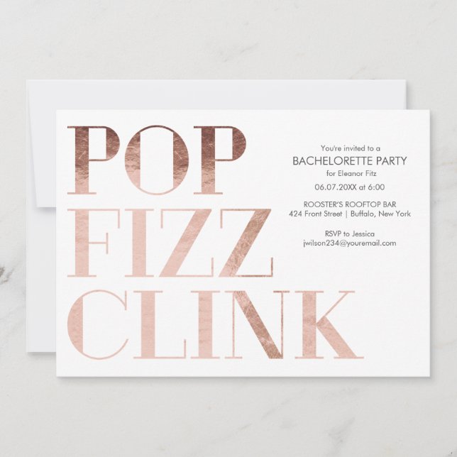 Pop Fizz Clink Bachelorette Party Inbjudan Faux Fo (Framsida)