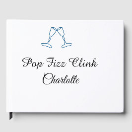 Pop fizz clink blue champagne bottle new year gästböcker