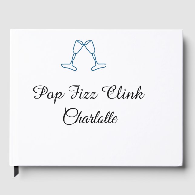 Pop fizz clink blue champagne bottle new year gästböcker (Framsida)