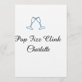 Pop fizz clink blue champagne bottle new year inbjudningar